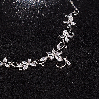 Комплекты серег и ожерелий из латуни с микропаве из прозрачных кубических цирконий FS-WG00B63-01-1