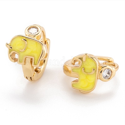 Серьги-кольца Huggie из латуни с прозрачным фианитом и прозрачным фианитом EJEW-P187-D-1