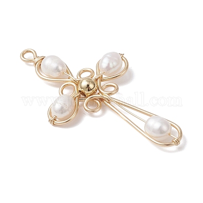 Подвески-кресты из натурального культивированного пресноводного жемчуга PALLOY-TA00318-1