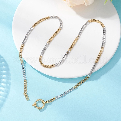 Двухцветные кубинские звенья из нержавеющей стали 304 толщиной 4 мм с застежками-пружинками NJEW-JN05707-1