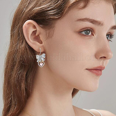 20 шт. крючки для сережек-бантов из латуни с микропаве из прозрачного кубического циркония ZIRC-GO0001-02-1