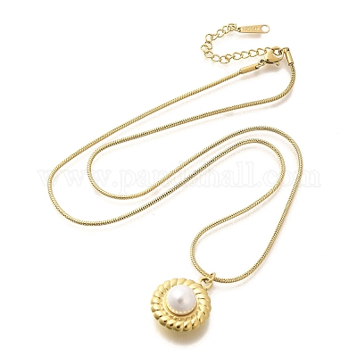 Ожерелье с подвеской из ракушечного жемчуга с ионным покрытием (IP) 304 из нержавеющей стали NJEW-K255-19G-1