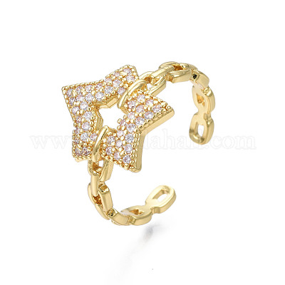 Открытое кольцо-манжета с кубическим цирконием и пентаграммой RJEW-N035-109-1