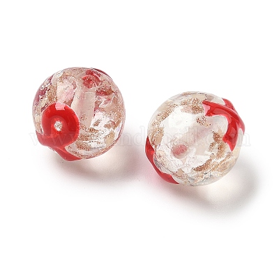 Светящиеся стеклянные бусины ручной работы из золотистого песка LAMP-U004-01-1