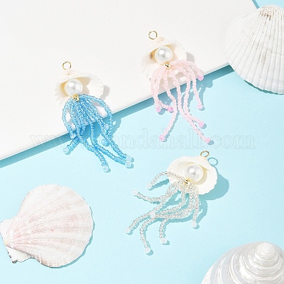 Подвески из натурального ракушечного и стеклянного жемчуга большие PALLOY-FS00033-1