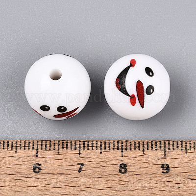 Непрозрачные акриловые круглые бусины с рождественским принтом OACR-T029-08C-1