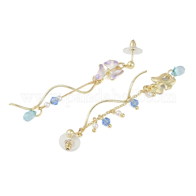 Асимметричные серьги-гвоздики из золотистого сплава с эмалью EJEW-Z061-01G-02-1