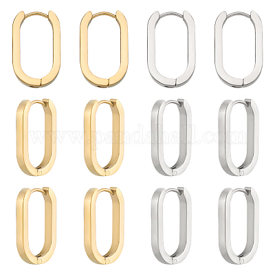 6 пара сережек-колец Huggie Hoop из нержавеющей стали 304 двух цветов STAS-UN0025-25-1