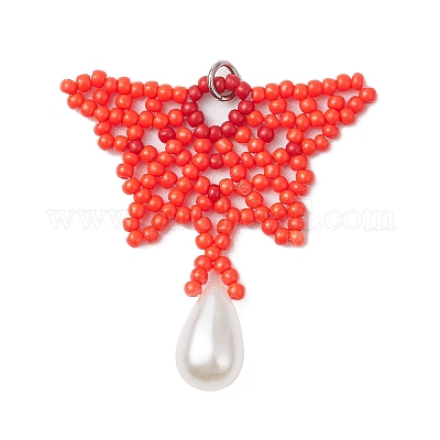 Подвески-бабочки из стеклянного бисера PALLOY-MZ00484-01-1