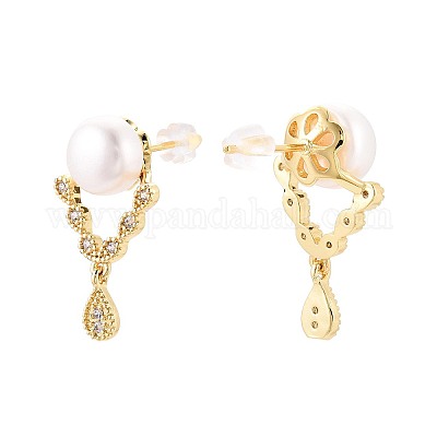 Серьги-гвоздики в форме капли из латуни с микропаве из прозрачных кубических цирконий PEAR-N017-07G-1