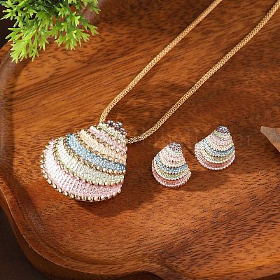 Ожерелья и серьги-гвоздики из сплава в форме ракушки с эмалью FS-WG5EB67-03-1