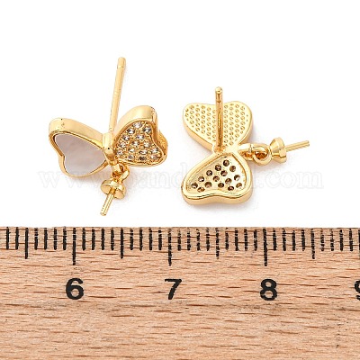 Фурнитура для серег-гвоздиков из латунных ракушек с микропаве из кубического циркония KK-D363-07G-1