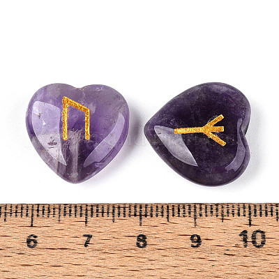 25 шт. натуральный аметистовый рунический камень в форме сердца с гравировкой алфавита старшего футарка G-T144-02A-1