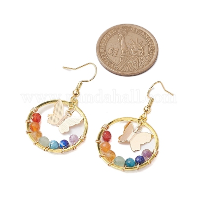 Серьги с подвесками из натурального драгоценного камня 7 чакра EJEW-TA00512-1