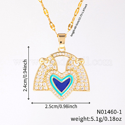 Латунный веер из синей эмали с подвеской в виде сердца CL4028-1-1