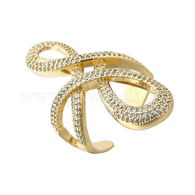 Открытые манжеты из латуни с микропаве и прозрачным фианитом RJEW-F179-02G-1