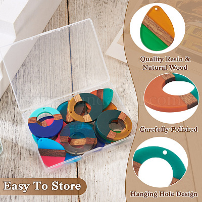 24шт 12 стиля подвески из смолы и орехового дерева WOOD-TA0001-78-1