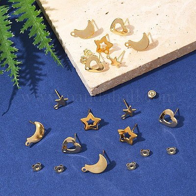 16 шт. 4 стиля фурнитуры для сережек-гвоздиков из нержавеющей стали 304 STAS-FS0001-85G-1