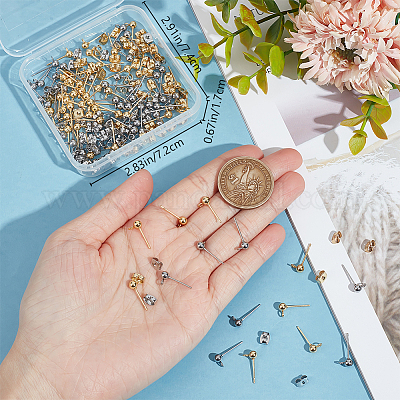 100 шт. 2 стиля фурнитуры для сережек-гвоздиков из нержавеющей стали 304 с круглым шарообразным штифтом STAS-BBC0004-81-1