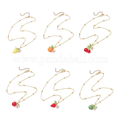 6 шт. 6 стиля ожерелья с подвесками в виде фруктов из смолы NJEW-JN05204-1