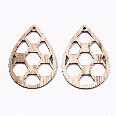 Необработанные полые деревянные большие подвески WOOD-N006-106-1