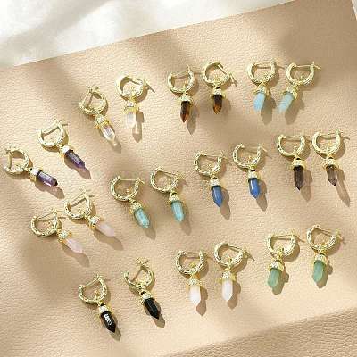 Серьги-кольца из смешанных натуральных камней EJEW-P306-01G-1