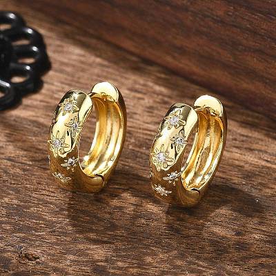 Серьги-кольца со звездами из прозрачного кубического циркония X-EJEW-C022-01G-1