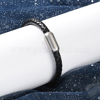 Мужские браслеты из плетеного кожаного шнура BJEW-JB04255-02-1