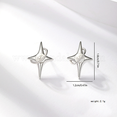 Элегантные серебряные серьги-гвоздики с жемчугом в форме четырехконечной звезды для женщин GP7830-1
