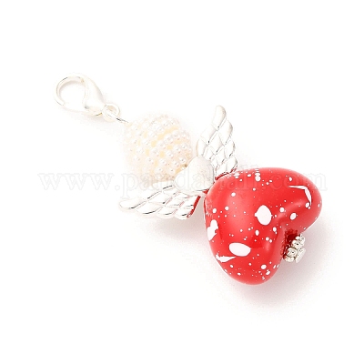 Подвеска в форме сердца ангела из акрила и стеклянного жемчуга HJEW-JM04212-01-1