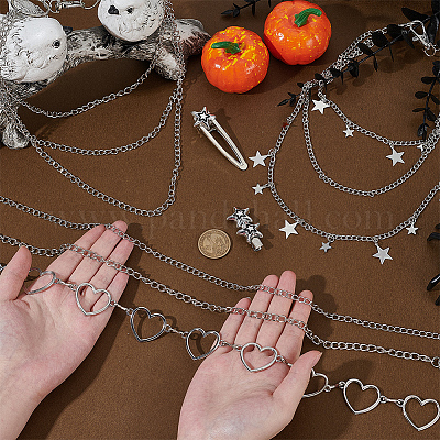 5 шт. 5 стиля панк сплава поясные цепи и железные звенья панцирного плетения брючные цепи наборы SJEW-AR0001-03-1