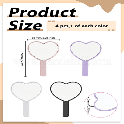 4 шт. 4-х цветные стеклянные ручные зеркала в форме сердца&nbsp;AJEW-LP0002-95-1