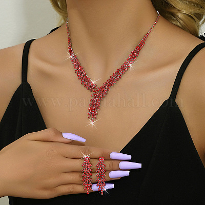 Комплекты цепочек и серег-гвоздиков из сплава со снежинками и стразами FS-WGB2E3F-04-1