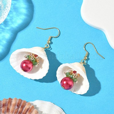 Серьги-ракушки из нержавеющей стали 304 с круглыми подвесками EJEW-MZ00549-01-1