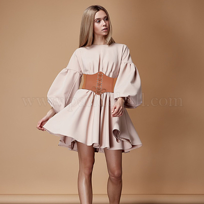 Широкий эластичный ремень из искусственной кожи с цепочкой AJEW-WH0314-148B-1