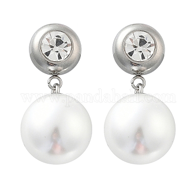Круглые серьги-гвоздики из нержавеющей стали 304 с пластиковым жемчугом EJEW-V008-01P-1