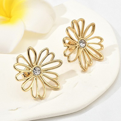 Серьги-гвоздики из нержавеющей стали 304 с кристаллами и стразами EJEW-G423-01G-1