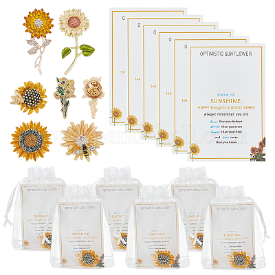 6 шт. 6 эмалевых булавки в виде подсолнуха JEWB-AR0001-21-1