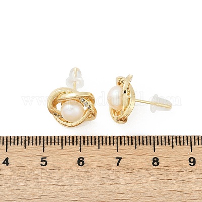 Серьги-гвоздики из латуни с имитацией жемчуга KK-D301-06G-1