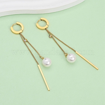 Серьги-кольца с акриловым искусственным жемчугом из нержавеющей стали 304 EJEW-F393-14G-1