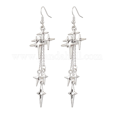 Латунные серьги с подвесками в виде звезд EJEW-JE06349-1