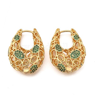 Серьги-кольца из латуни с микропаве из кубических цирконий EJEW-B148-06G-1