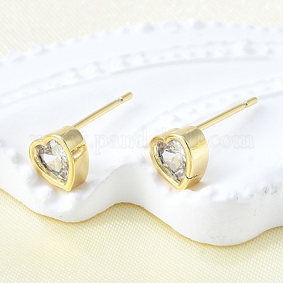 Женские серьги-гвоздики из латуни с микропаве и прозрачным кубическим цирконием EJEW-F363-02G-1