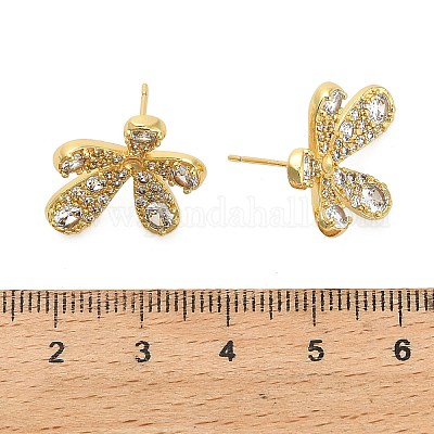 Фурнитура для сережек-гвоздиков из латуни с микропаве из прозрачных кубических цирконий KK-D102-08G-1