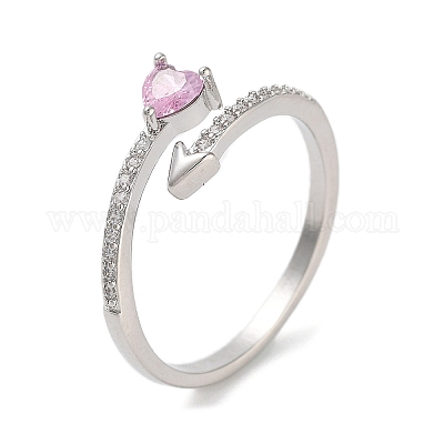 Открытые манжеты для женщин из латуни с микро-паве и цирконием в форме сердца для женщин RJEW-S416-02P-01-1