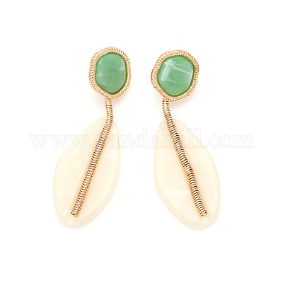 Плоские круглые с овальными подвесками серьги-гвоздики из цинкового сплава и смолы FS-WGF40BC-01-1