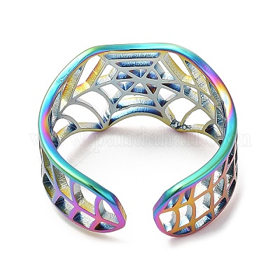 Ионное покрытие (ip) 304 нержавеющая сталь полое открытое кольцо-манжета паутина для женщин RJEW-M149-25RC-1