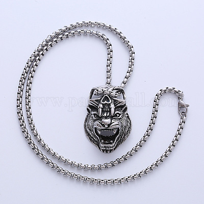 Мужские ожерелья с подвеской в виде черепа волка из нержавеющей стали 304 в стиле ретро-рок-панк NY3455-1