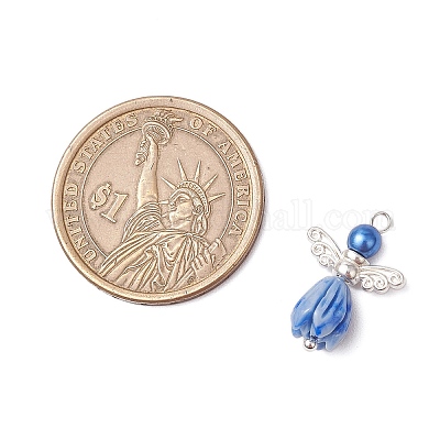 Бусины в виде цветка розы из непрозрачной смолы с круглыми бусинами из стеклянного жемчуга PALLOY-JF03594-02-1