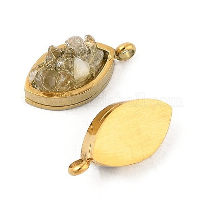 Подвески из натурального смешанного камня из нержавеющей стали 304 в форме конского глаза KK-P300-13G-1